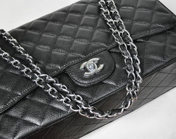 7A Replica Chanel Maxi Black Caviar Leather with Silver Hardware Flap Bags